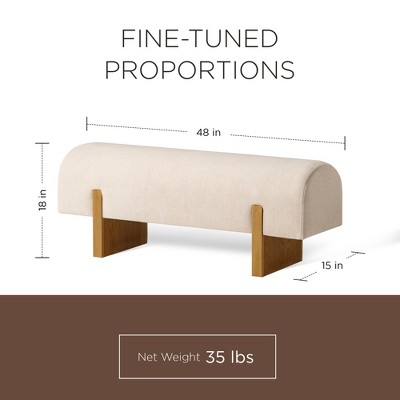 Refined Natural Upholstered Wooden Bench with Solid Oak Base