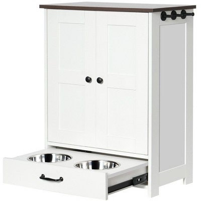 BENCMATE Pet Bowl Hidden Bowls Feeding Station, Organizational Space for Pet Food and Accessories in Kitchen, Living Room, White, 35.62"*17.32"*7.28"