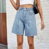 BLUEMING Womens Baggy Jean Shorts Button High Waist Stretchy Loose Trendy Casual Denim Shorts with Pockets - 4 of 4