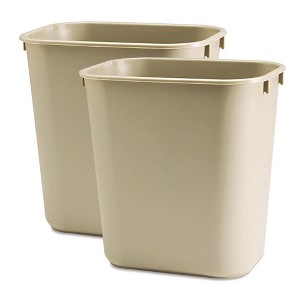 Rubbermaid Deskside Wastebasket, Plastic Trash Can, 3.5 Gallon, Beige, 2 Pack - 1 of 3