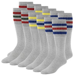 Men's Striped Tube Socks, 6 PAIR, Over the Calf High, Size 9-10-13-15 - 1 of 4