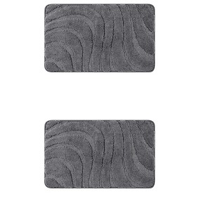 Unique Bargains Microfiber Bathroom Floor Geometry Absorbent Non-Slip Washable Mats 2 Pcs - 1 of 4