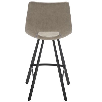 Raylee Grey Vegan Leather Saddle Counter Stool with Black Metal Legs