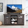 60" Large Modern TV Stand with Faux Stacked Stone Surround, Media Console Table with Spacious Storage Cabinet, TV Desk Storage Rack - 2 of 4