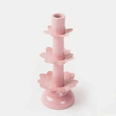 Lotus Bloom Tapered Pink Candleholder- Large