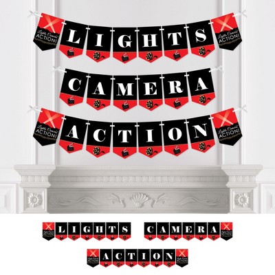 Big Dot of Happiness Red Carpet Hollywood - Movie Night Party Bunting Banner - Party Decorations - Lights, Camera, Action
