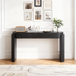 Luxystar Console Table with Natural Wood Grain Finish, Oval Top and 2 Drawers for Entryway and Living Room, Black - 1 of 4
