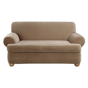 Stretch Pinstripe T-Sofa Slipcover Taupe - Sure Fit, Brown