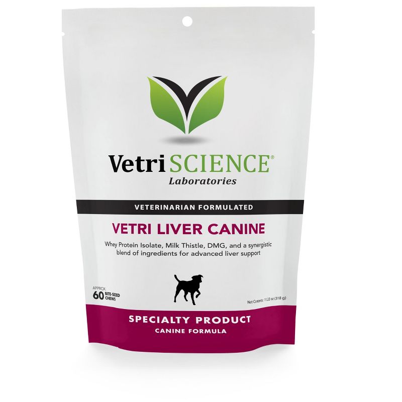 VetriScience Vetri Liver Support and Detoxification for Dogs, Chicken Liver Flavor, 60 Bite Sized Chews, 1 of 4
