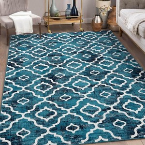 Washable Area Rugs for Living Room Bedroom Decor Modern Trellis Carpet Non Skip Floor Mats Distressed Large Rug for Dining Room Office - 1 of 4