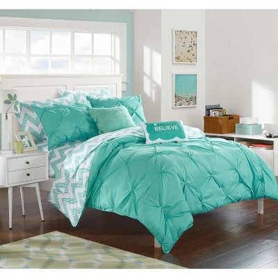 Foxville Pinch Pleated and Ruffled Chevron Print Reversible Multi Piece Comforter Set - Chic Home Design®