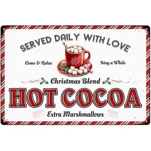 Lomsoe Christmas Metal Signs Hot Cocoa Tin Sign Vintage Print Art Poster Ornaments Wall Decor Xmas Novelty Gift 8X12 Inch - 1 of 4