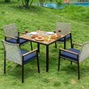 FIONECA All-Weather 5-Piece Patio Dining Set with Acacia Wood Table Top & Umbrella Hole, Light Gray Rattan Outdoor Conversation Set - 3 of 4