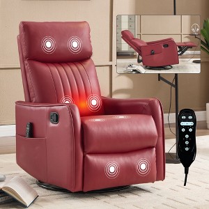 Black Faux Leather Heat Massage Manual Recliner Chair with Rocker and Swivel for Living Room - 1 of 4