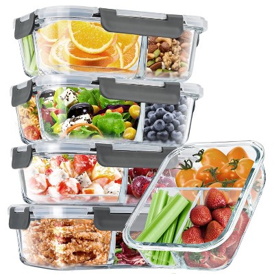 LunaLulinlk Set of 8 Glass Food Storage Containers with Lids, Glass Sealed Meal Containers, Oven and Freezer Safe, Leak-Proof - Gray