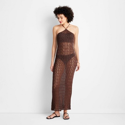 Future Collective Women's See-Through Open Stitch Maxi Sheer Dress