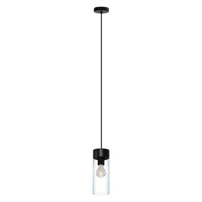 1-Light Cylindrical Glass Montey Pendant Matte Black/Clear - EGLO