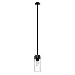 1-Light Cylindrical Glass Montey Pendant Matte Black/Clear - EGLO: Kitchen Island, ETL Listed, Adjustable Height - 1 of 4