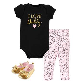 Hudson Baby Infant Girl Cotton Bodysuit, Pant and Shoe Set, Girl Daddy