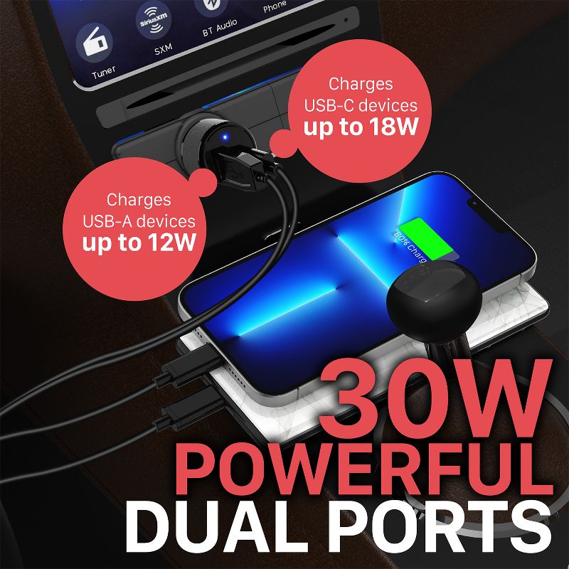 Vena 30W USB-C Car Charger with Power Delivery 3.0, 2 Port Type C PD Fast Charging, 3 of 9