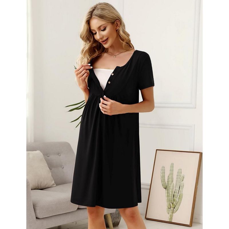 WhizMax Womens Maternity Dress Short Sleeve Midi Summer Dresses Nursing Casual Solid Color Button Down Breastfeeding Dress, 4 of 6