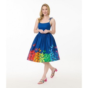 Unique Vintage Women's Bobbie Swing Dress Navy Butterfly - 1 of 4