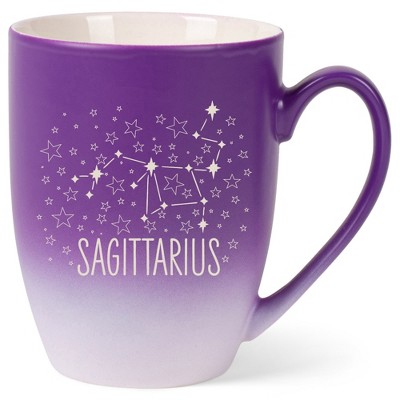 100 North Zodiac Design 10 Ounce Purple and White Two Toned Ombre, Comfortably Fits Your Hands, Ceramic Tea Coffee Cup Mug, Sagittarius