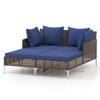Costway Outdoor Patio Daybed PE Rattan Sunbed with Sponged-Filled Pillows and Cushions Brown/Navy - 2 of 4