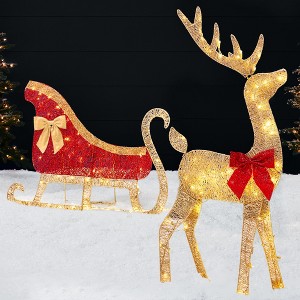 Best Choice Products Lighted 2D Reindeer & Sleigh Set Outdoor Décor w/ Warm White LED Lights - 1 of 4