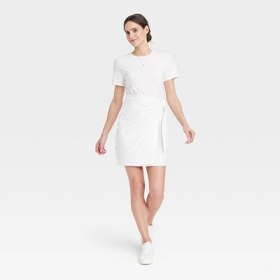 Women's Short Sleeve Mini T-Shirt Wrap Dress - A New Day™ White S