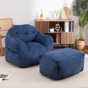 Whizmax Bean Bag Chair with Ottoman, 37.5 Lbs High-Density Foam Filling Beanbag Sofa with Armrests,Corduroy Floor Sofa,Giant Lazy Sofa with Foot Rest - 1 of 4