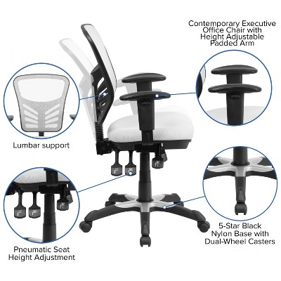 ErgoFlex White Mesh Mid-Back Executive Swivel Office Chair with Adjustable Arms