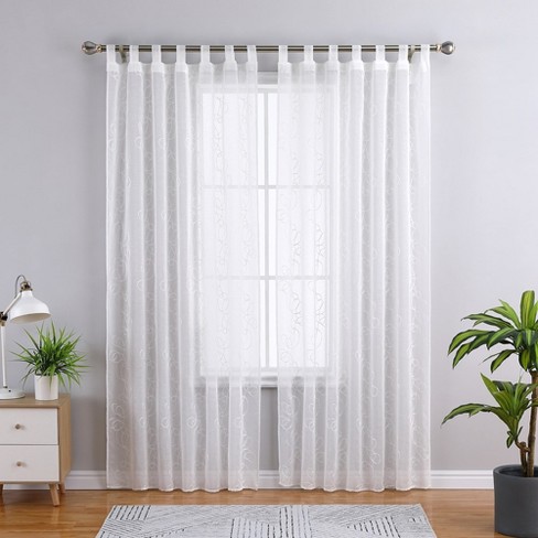Trinity Embroidered Semi Sheer Voile Curtains for Bedroom Living Room, 2  Panels 52 x 63 White