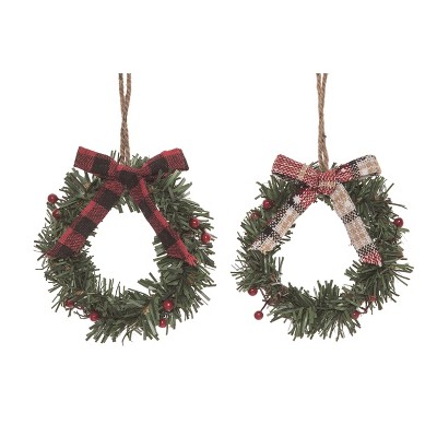 Transpac Mini Wreath Ornament Set of 2 Christmas Home Decorations