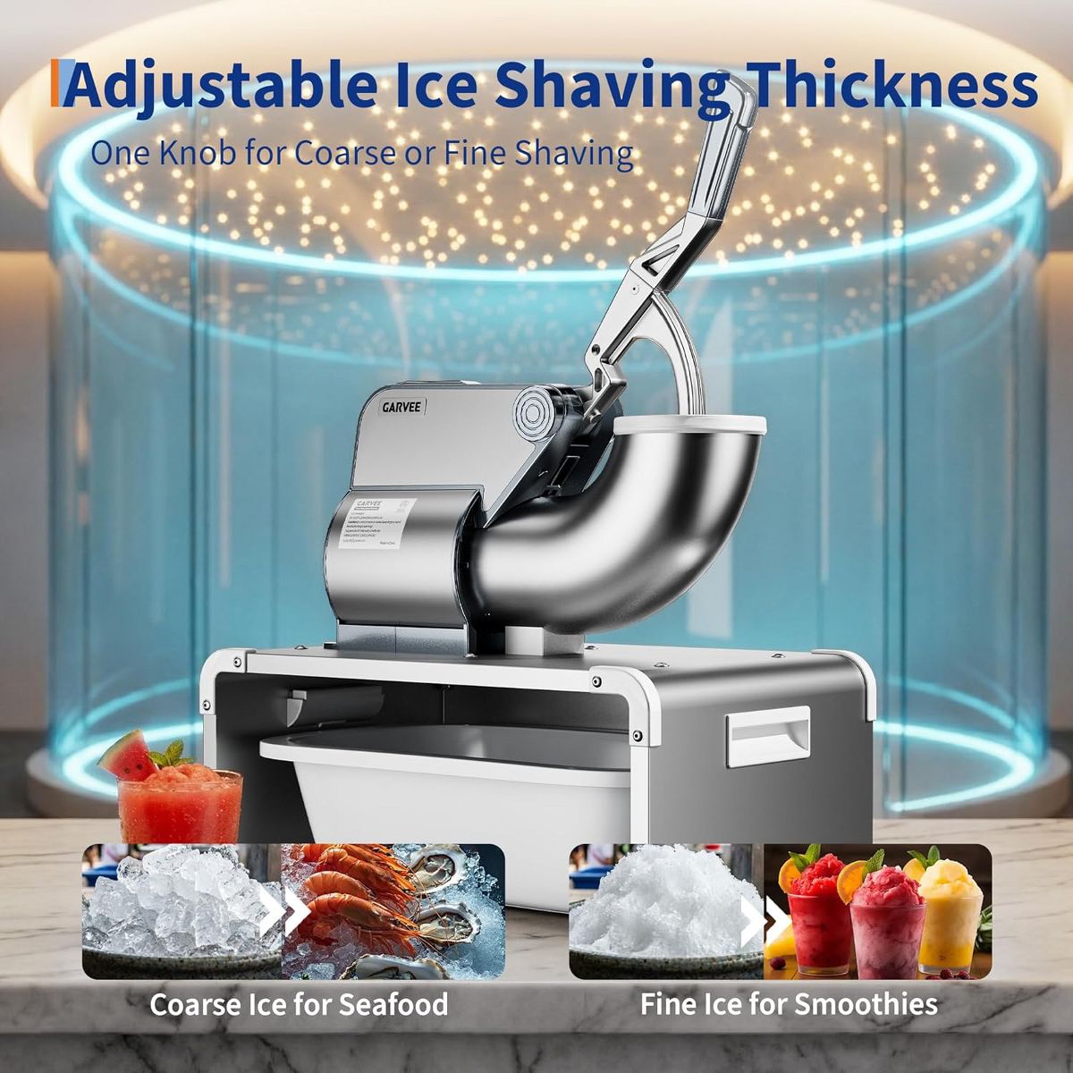 Garvee Countertop Shaved Ice Machine, 286 Lbs/Hr Commercial Ice Shaver, Adjustable Fineness for Events, Bars and Household - thumbnail 4