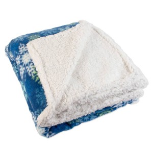 Christmas Snowflake Print Sherpa Blanket Blue - Design Imports