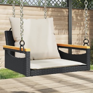 vidaXL Swing Bench with Cushions Black 24.8"x24.4"x15.7" Poly Rattan - 1 of 4