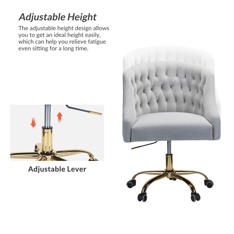 Anika Velvet Height-adjustable Swivel Task Office Chair with Button-tufted Back and Gold Base | Karat Home, 5 of 13