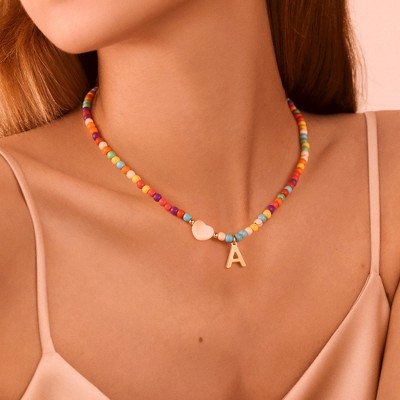 Turandoss Colorful Beaded Initial Necklaces for Girls Women, Gold Choker Necklace for Teen Girl, Teen Girl Gifts Trendy Stuff, Gifts for Girls 8-18