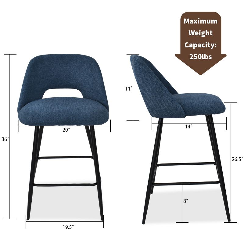 Edwin 26.5" inches Fabric Counter Height Stools,Armless Upholstered Counter Stools With Backs Set Of 2,Black Metal Frames-The Pop Maison, 5 of 16
