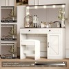 Makeup Vanity Desk With Cushioned Stool, Modern Dressing Table With Glass Top, Brightness Adjustable LED Mirror - image 4 of 4