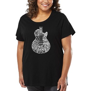 LA Pop Art Women's Word Art T-shirt - Rock Guitar Head - 1 of 4