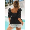 Amaryllis Women's Puff Sleeve Peplum Top Elegant Square Neck Statement Blouse - 4 of 4
