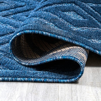 Navy Vintage Geometric 5' Square Synthetic Indoor/Outdoor Rug