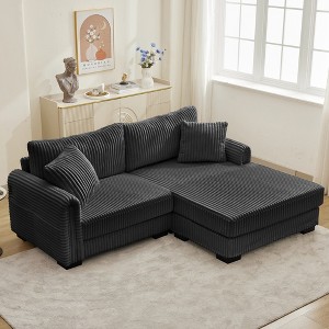 Whisen 2-Seater L-Shaped Corduroy Chaise Sofa with Reversible Cushion, Storage Pocket and USB-C Charging Port, Left/Right Convertible - 1 of 4