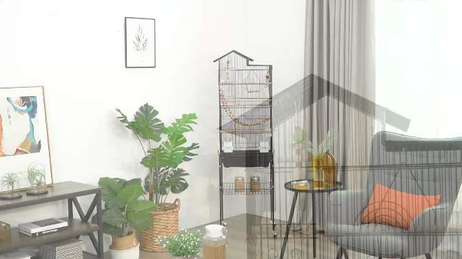 Yaheetech Roof Top Birdcage Parrot Cage with Detachable Rolling Stand Wrought Iron, 2 of 8, play video