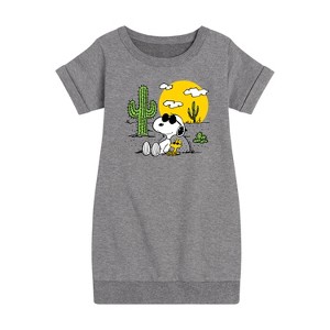 - Peanuts - Snoopy & Woodstock Graphic Short Sleeve Fleece Dress - 1 of 4