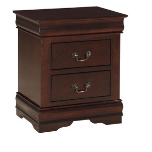 Vynxaria Louis Philip 1pc Nightstand - Cherry Finish, 2 Drawers (Soft Close Glides), Solid Wood, Molded Edges, Bracket Feet, Contemporary-Simple Style - 1 of 4