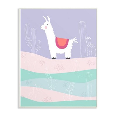 12.5"x0.5"x18.5" Llama In The Pastel Desert with Cacti Oversized Wall Plaque Art - Stupell Industries