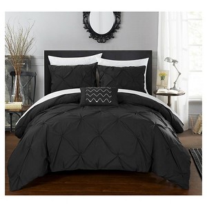 Whitley Pinch Pleated & Ruffled Duvet Cover Set 8 Piece (King) Black - Chic Home Design